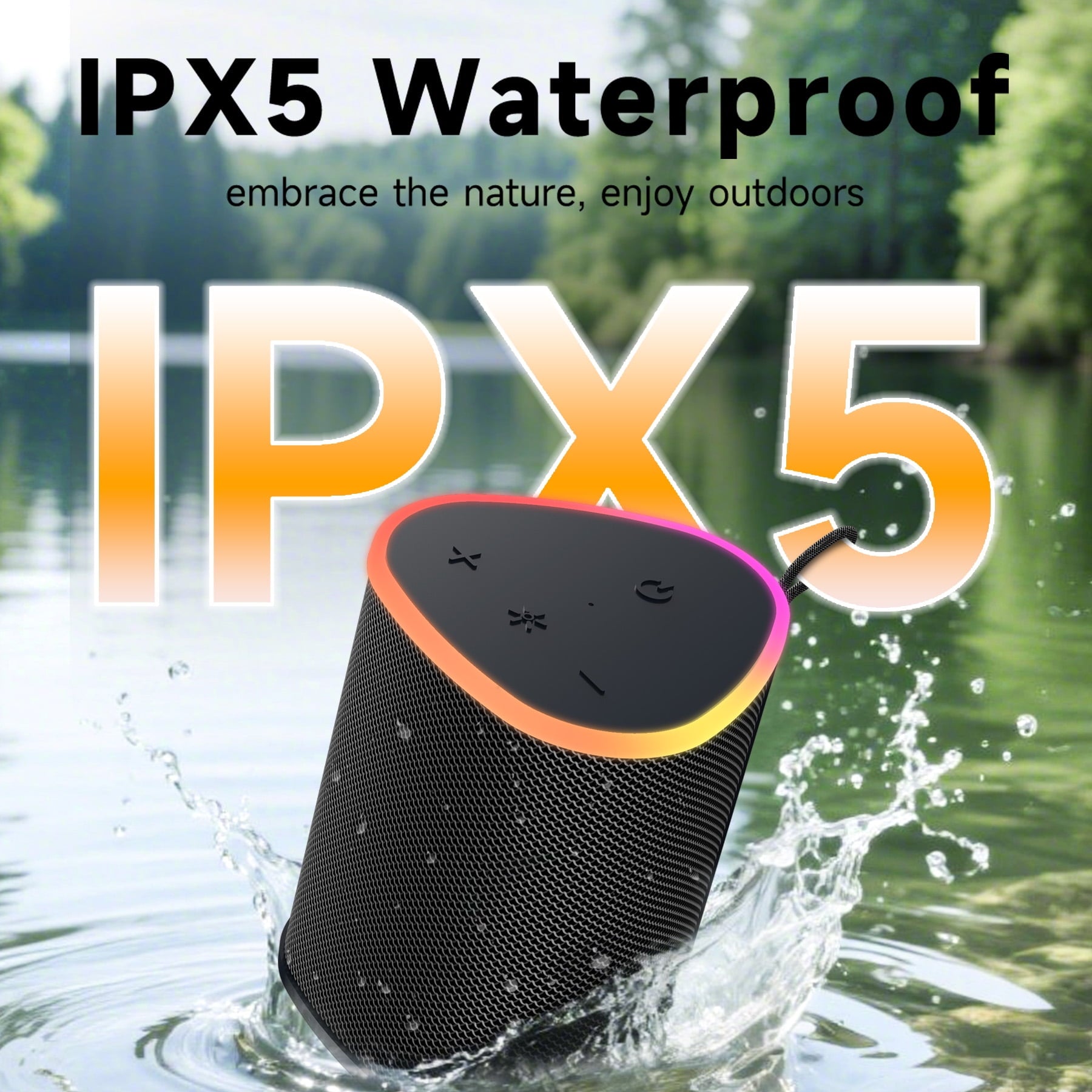 Advanced Outdoor Bluetooth Speaker with Lights - Ideal Gift for Men, Multi-Sync Capacity for 100 Speakers, Auto-Pairing HD Audio, Cool Tech Gadget, IPX5 Water-Resistant for Patio & Porch