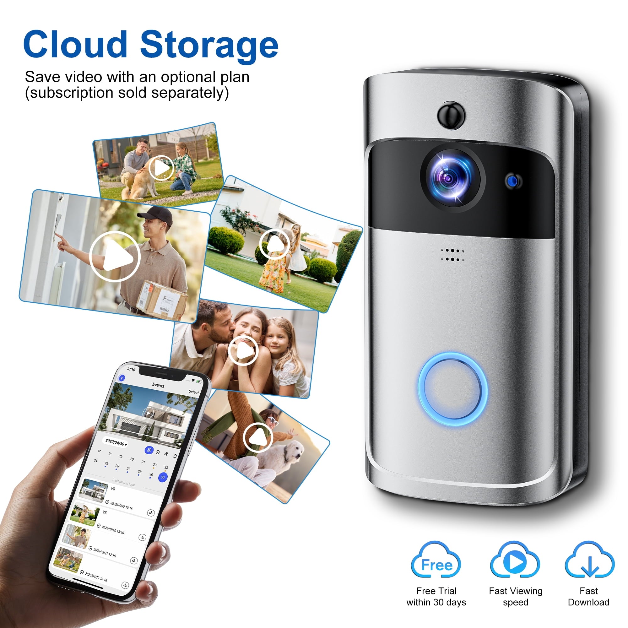 Doorbell Camera Wireless , 1080P Video Doorbell with Chime, Front Door Camera, 2-way Audio, Instant Alert,PIR Motion Detection,Night Vision,Battery-Powered Smart Doorbell