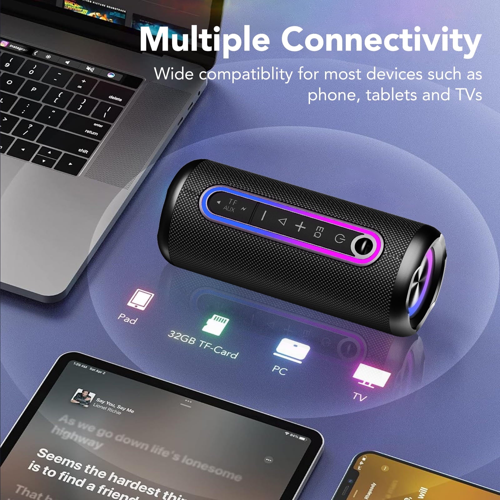 Portable Bluetooth Speaker IPX7 Waterproof Wireless Speaker with 30W Powerful Speaker 24Hrs Playtime Colorful Flashing Lights TWS Wireless Pairing for Outdoor/Party/Beach/Travel/Gifts