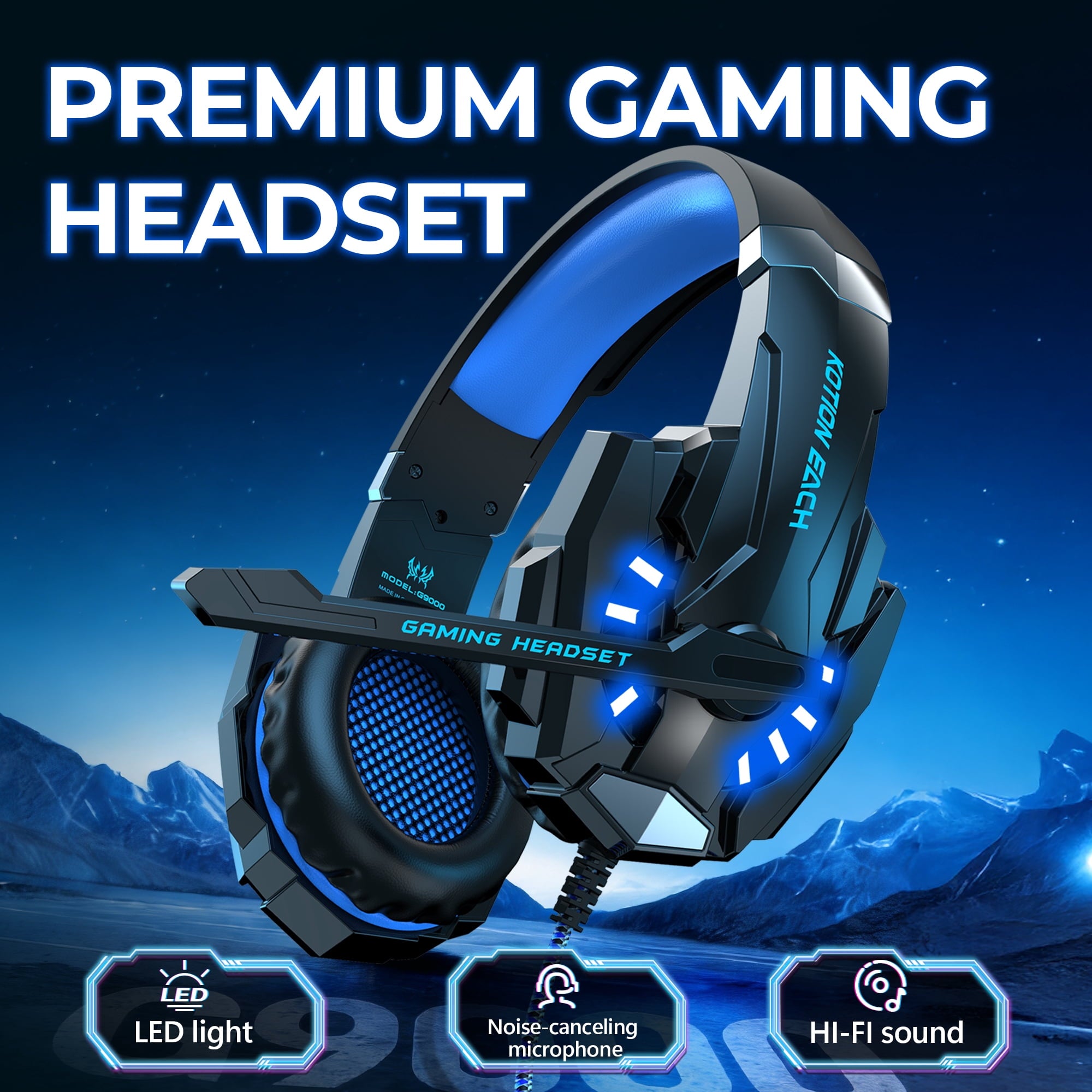 Gaming Headset with Microphone, Compatible with PS4 PS5 Xbox One PC Laptop, Over-Ear Headphones with LED Light, Noise Canceling Mic, 7.1 Stereo Surround Sound,Soft Earmuffs for Nintendo Series X|S