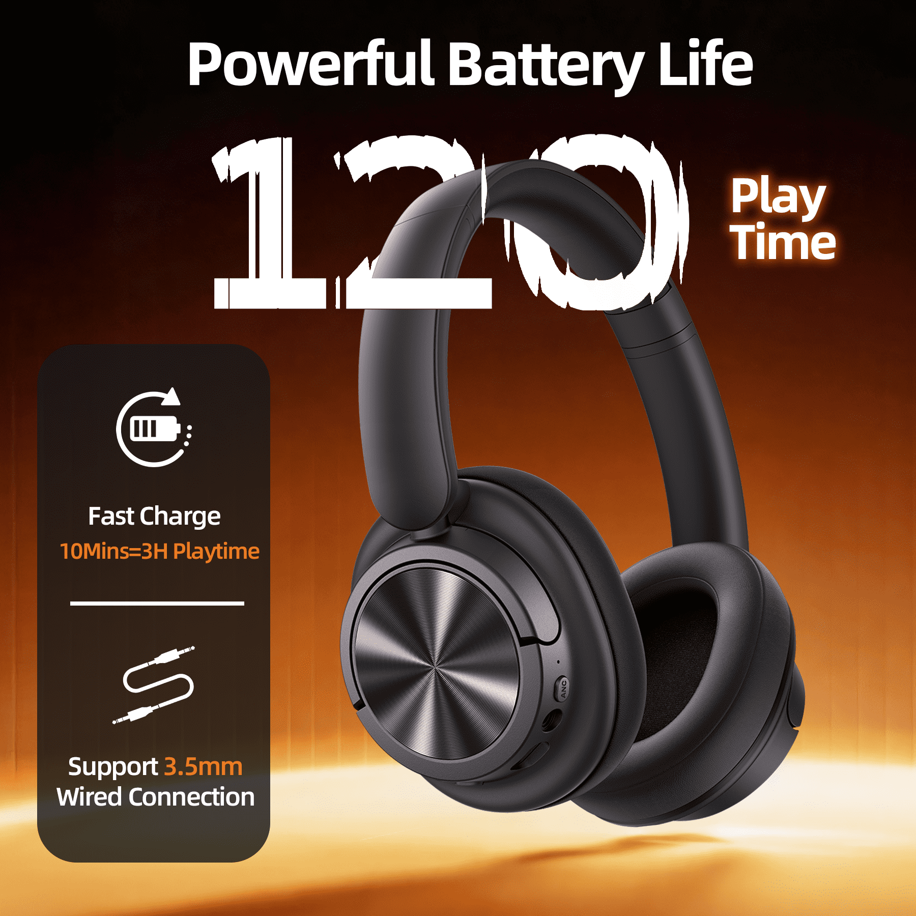VEAT00L -45dB Hybrid Active Noise Cancelling Headphones, 120H Playtime Bluetooth Over Ear Headphones, Bluetooth 6.0 Wireless Headset with Head Tracking, 6 ENC Mic, Spitial Audio, Transparency Mode