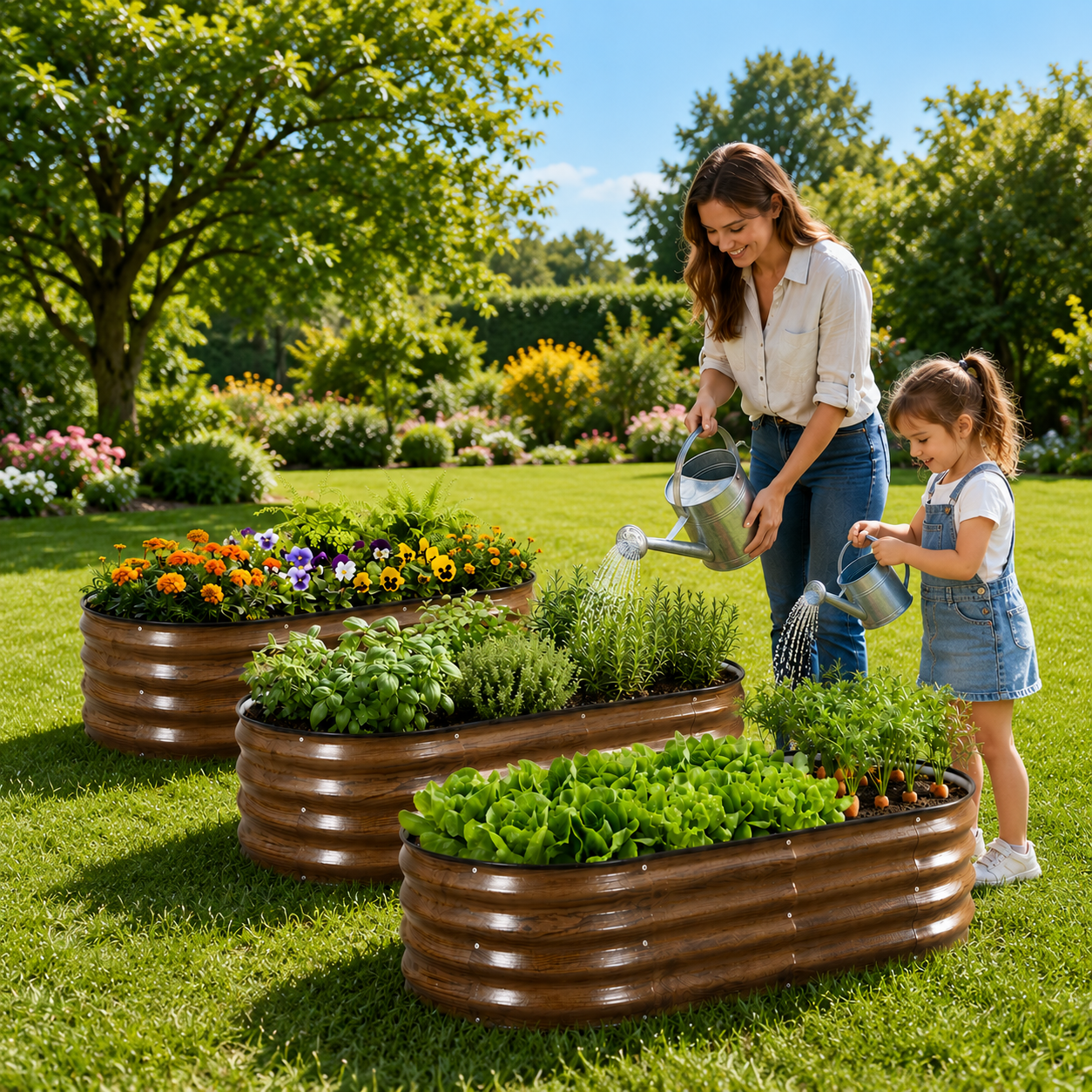 4 Pack 4x2x1 FT Raised Garden Bed Kit, Galvanized Metal Planter Box for Vegetables,fruits,Brown